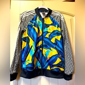 Adidas X Farm Rio Black Jacket with Blue and Yellow Accents